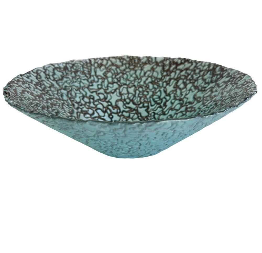 Bowl Dish Textured bottom Glass Brown and Teal center piece